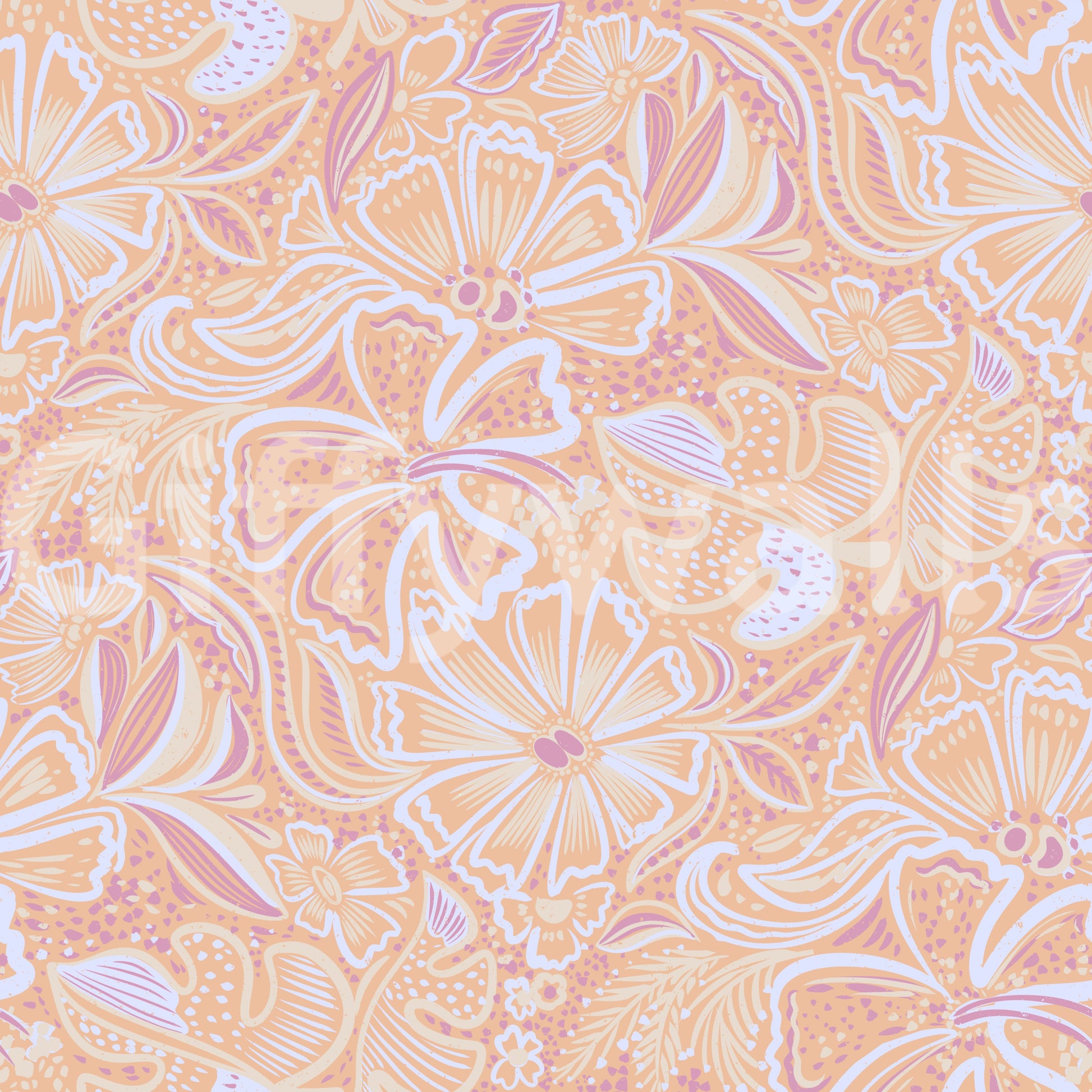 Peach bloom wallpaper with soft swirl detailing and a calm pastel surface