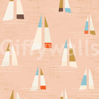 Mid Century Sailboats wall mural spreads a low-key nautical look in matte tones.