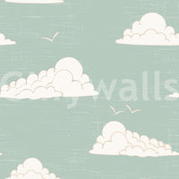 Calm daydream mood holds steady in the Mid Century Cloud Sky wall mural.