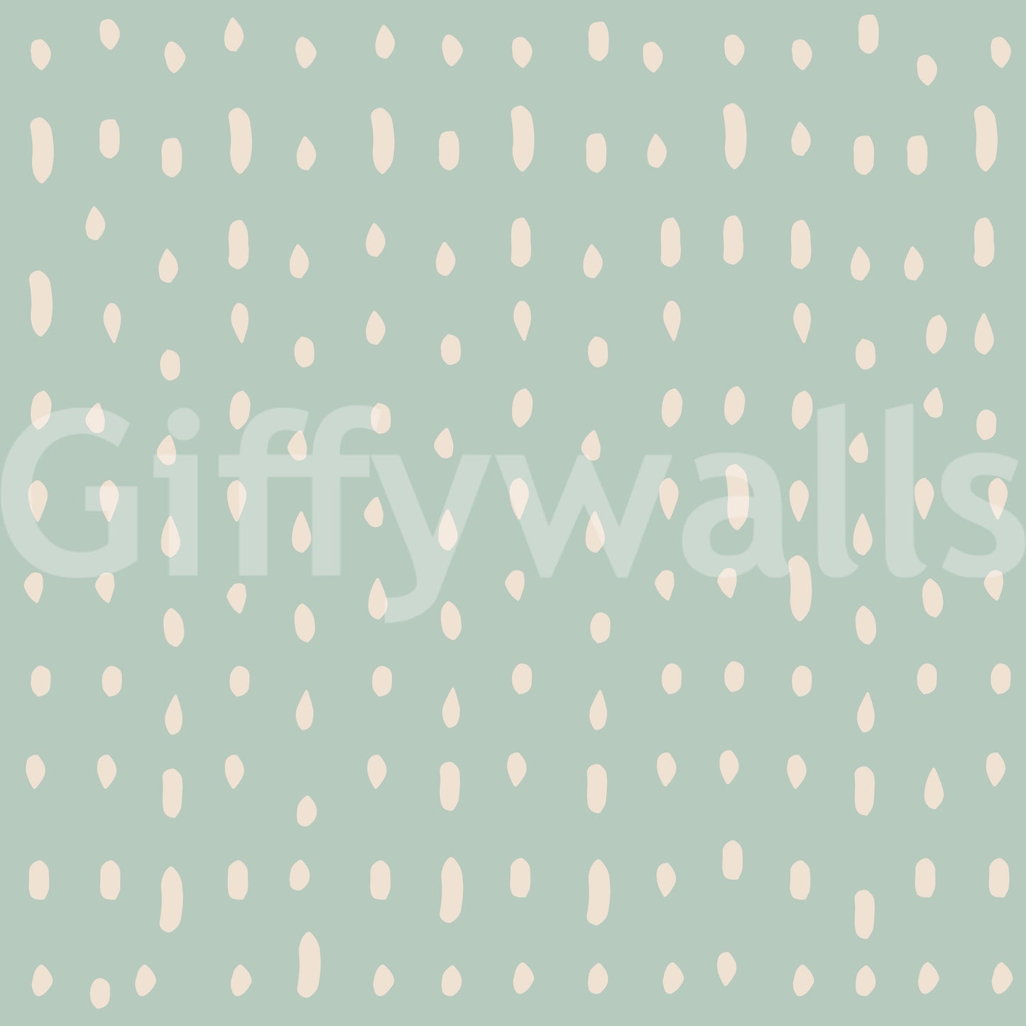 Drops and ovals dance over a sage Mid Century wall mural in even rows