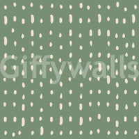 Subtle mid century rhythm flows through the cream and sage green Seed Dots wall mural.
