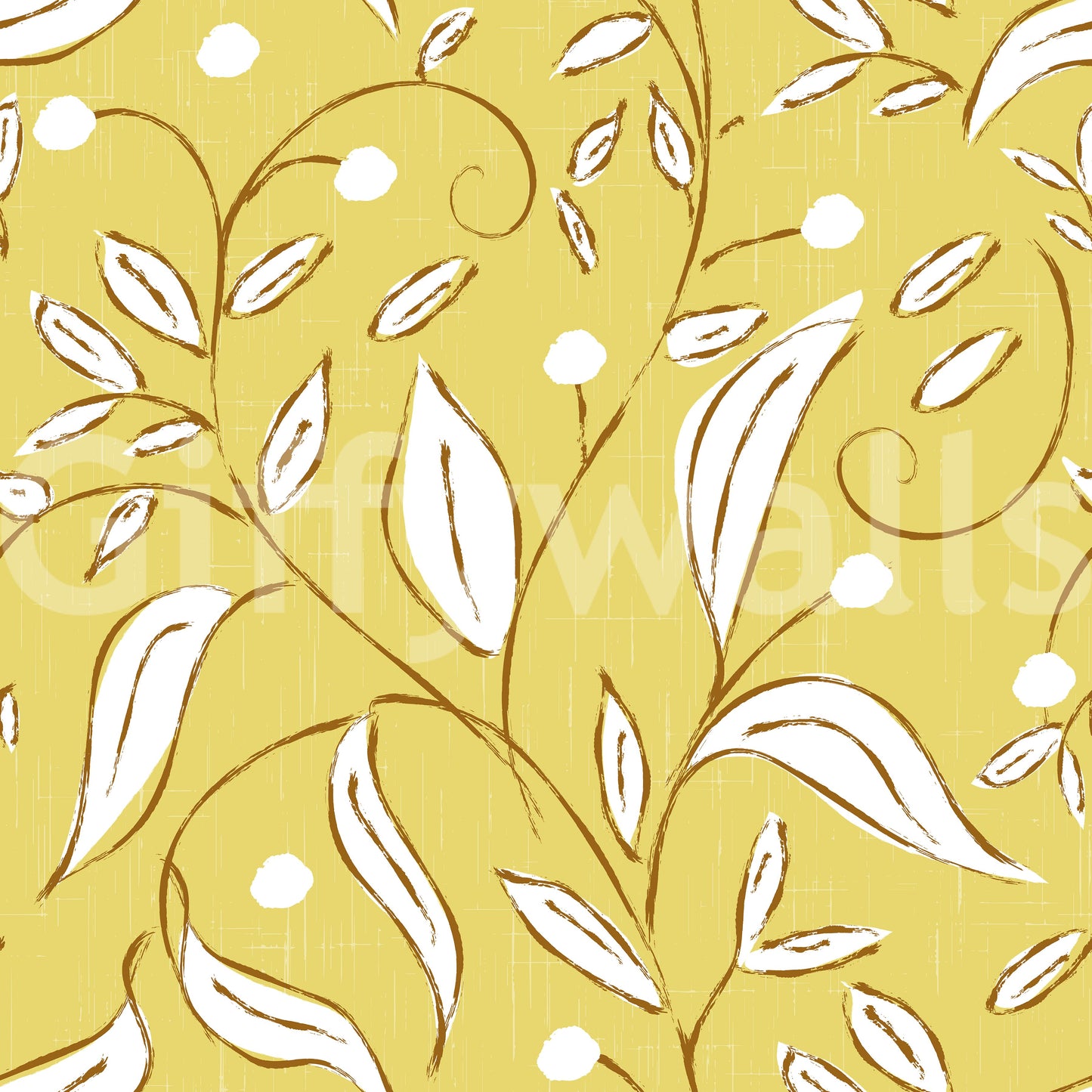 Butter Yellow Botanical Vine Wallpaper Scandinavian Wallpaper⁠