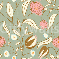 Sage Green Chintz Floral Wallpaper Vintage Botanical Wallpaper⁠