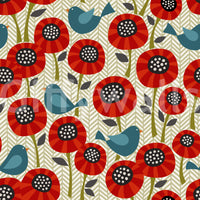 Poppies And Birds On Chevron Wallpaper⁠