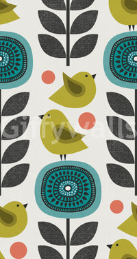 Retro Flowers And Birds Wallpaper⁠