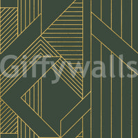 Art Deco Olive Green & Gold Geometric Wallpaper