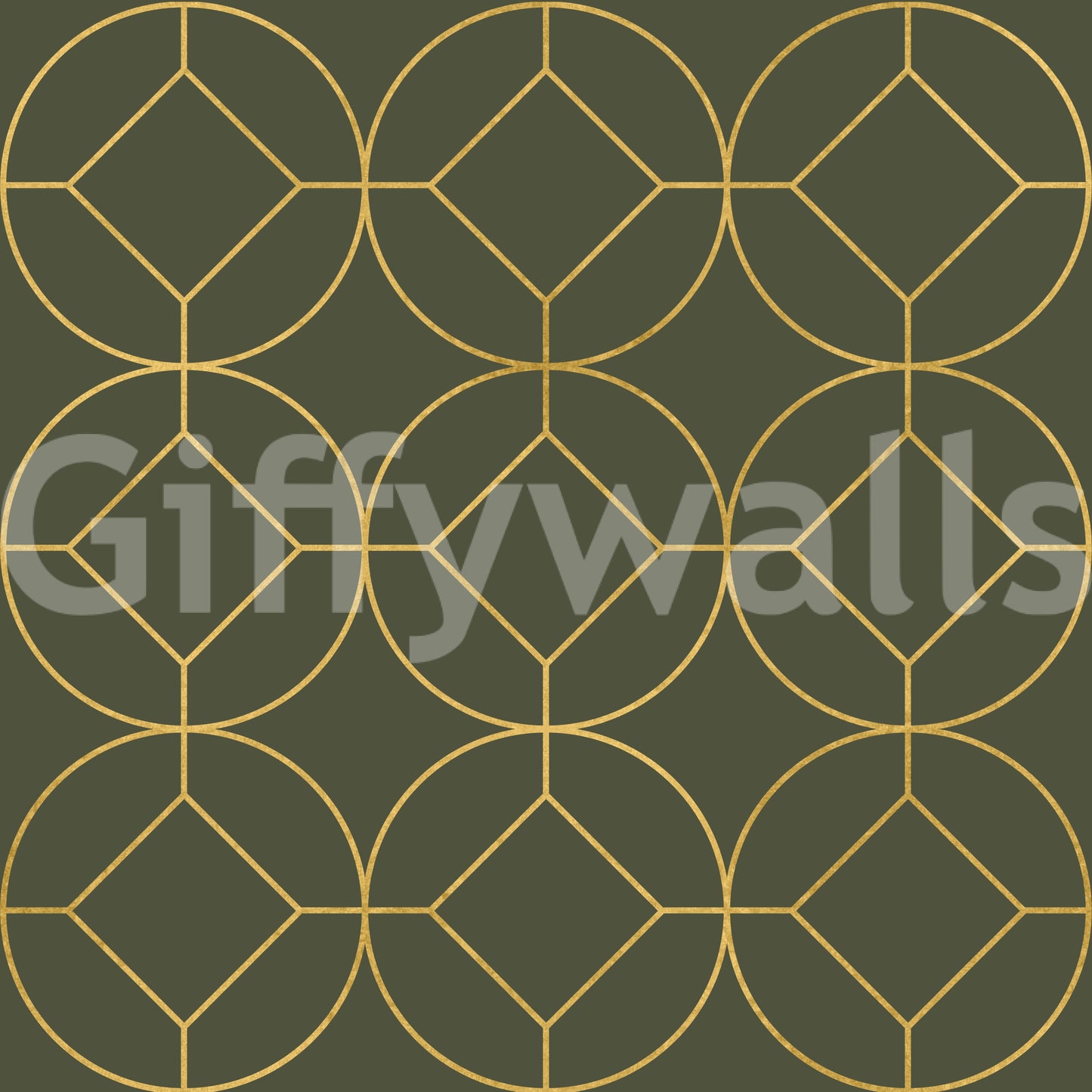 Elegant Olive and Gold Art Deco Geometric Wallpaper