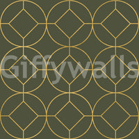 Elegant Olive and Gold Art Deco Geometric Wallpaper