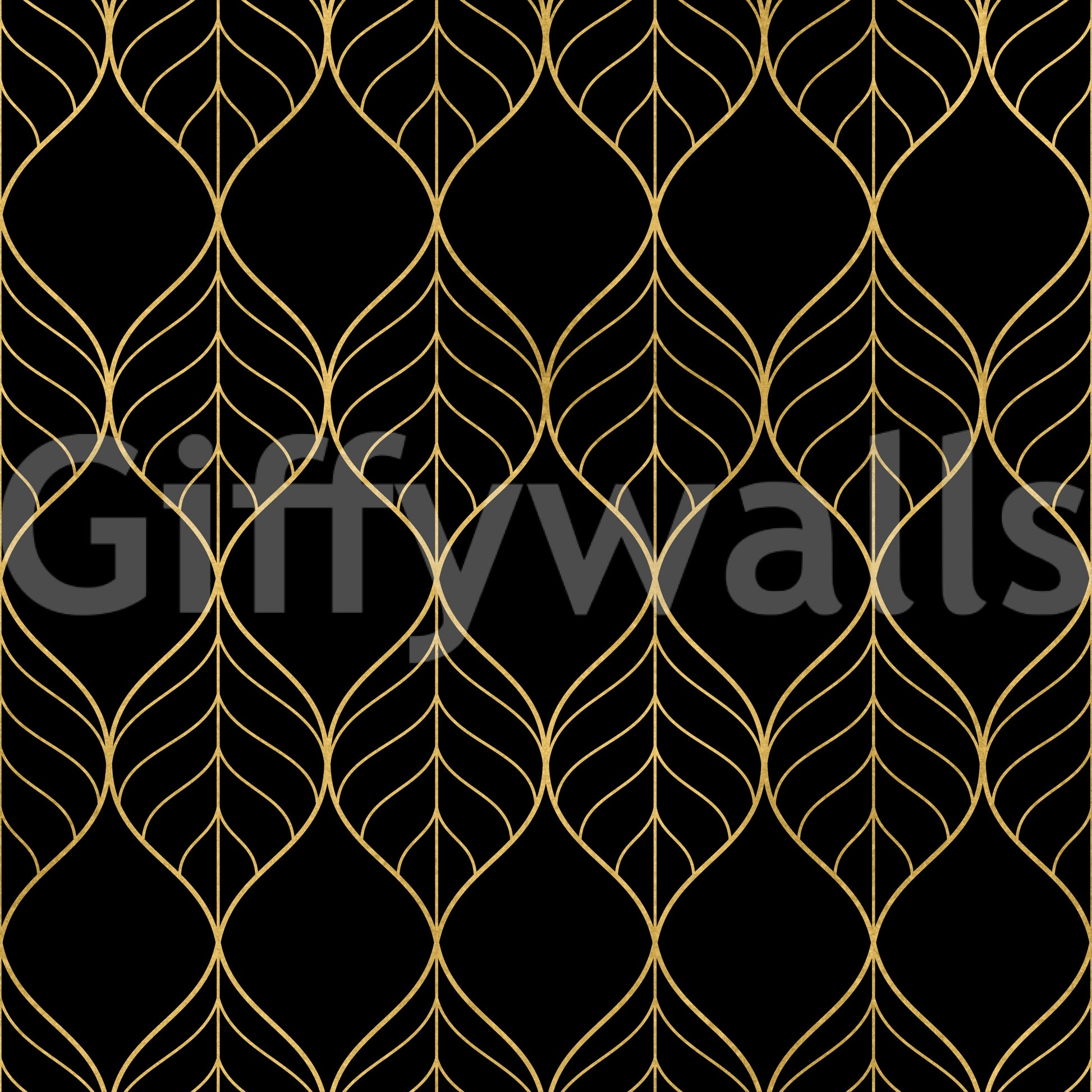 Interior statement surface built with Art Deco Gold and Black Leaf Wallpaper
