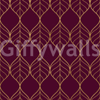 Stylish wall design Elegant Burgundy and Gold Art Deco Leaf Wallpaper leaf motif