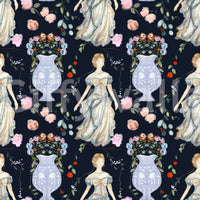 Vintage Elegance Renaissance Gown Floral Wallpaper