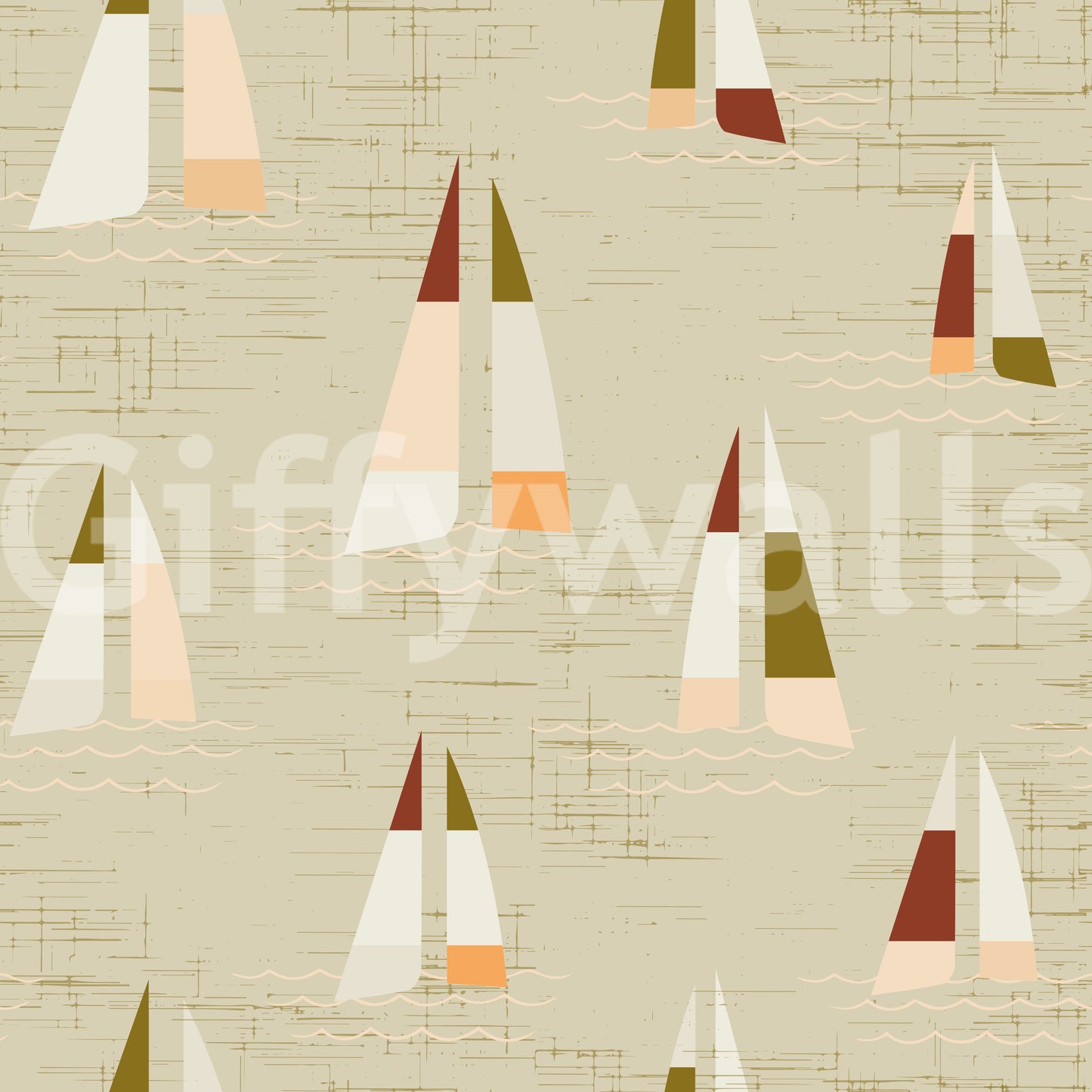 Sand Beige Mid Century Sailboats Wallpaper Wallpaper⁠