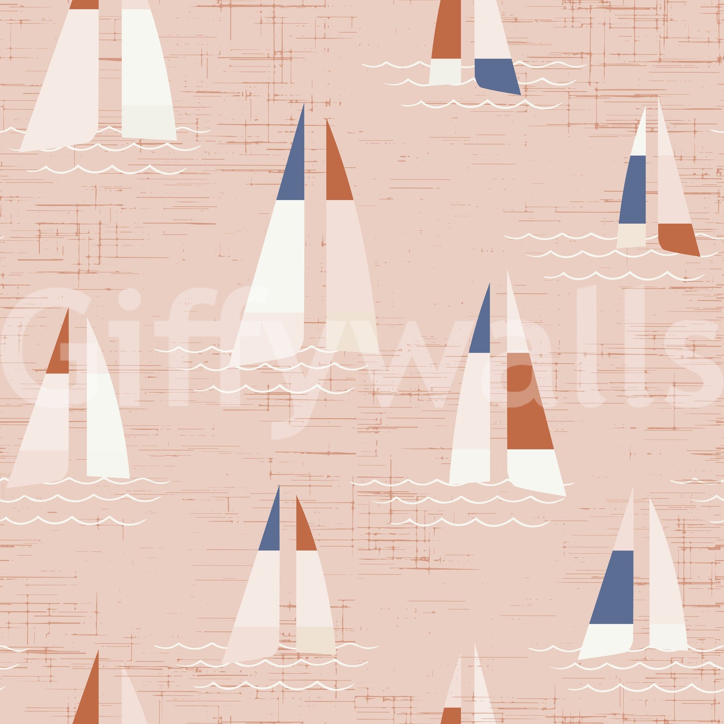 Blush Pink Mid Century Sailboats Wallpaper⁠