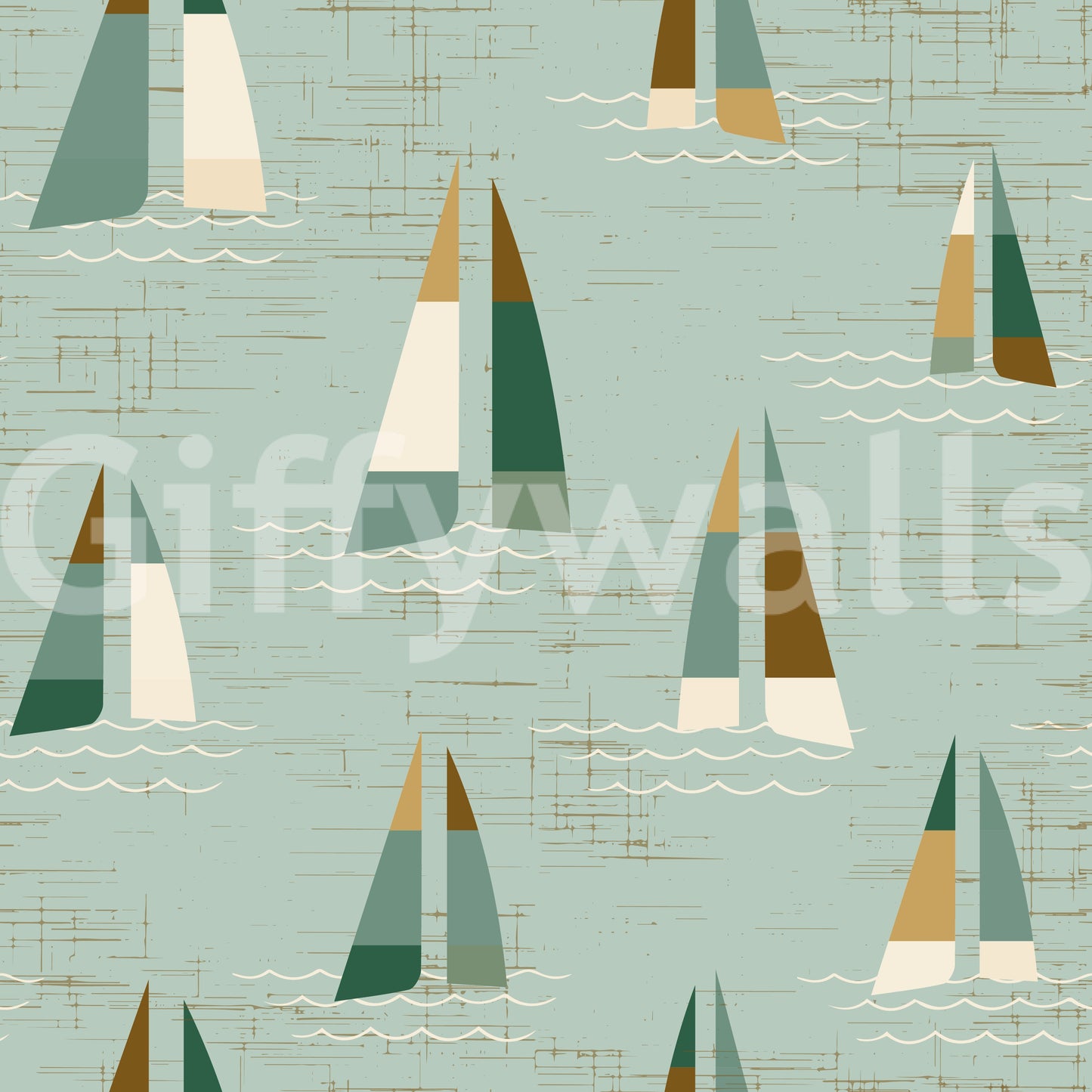 Seafoam Green Mid Century Sailboats Wallpaper Wallpaper⁠