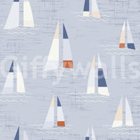 Coastal Blue Mid Century Sailboats Wallpaper Wallpaper⁠