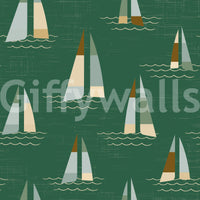 Emerald Green Mid Century Sailboats Wallpaper Wallpaper⁠