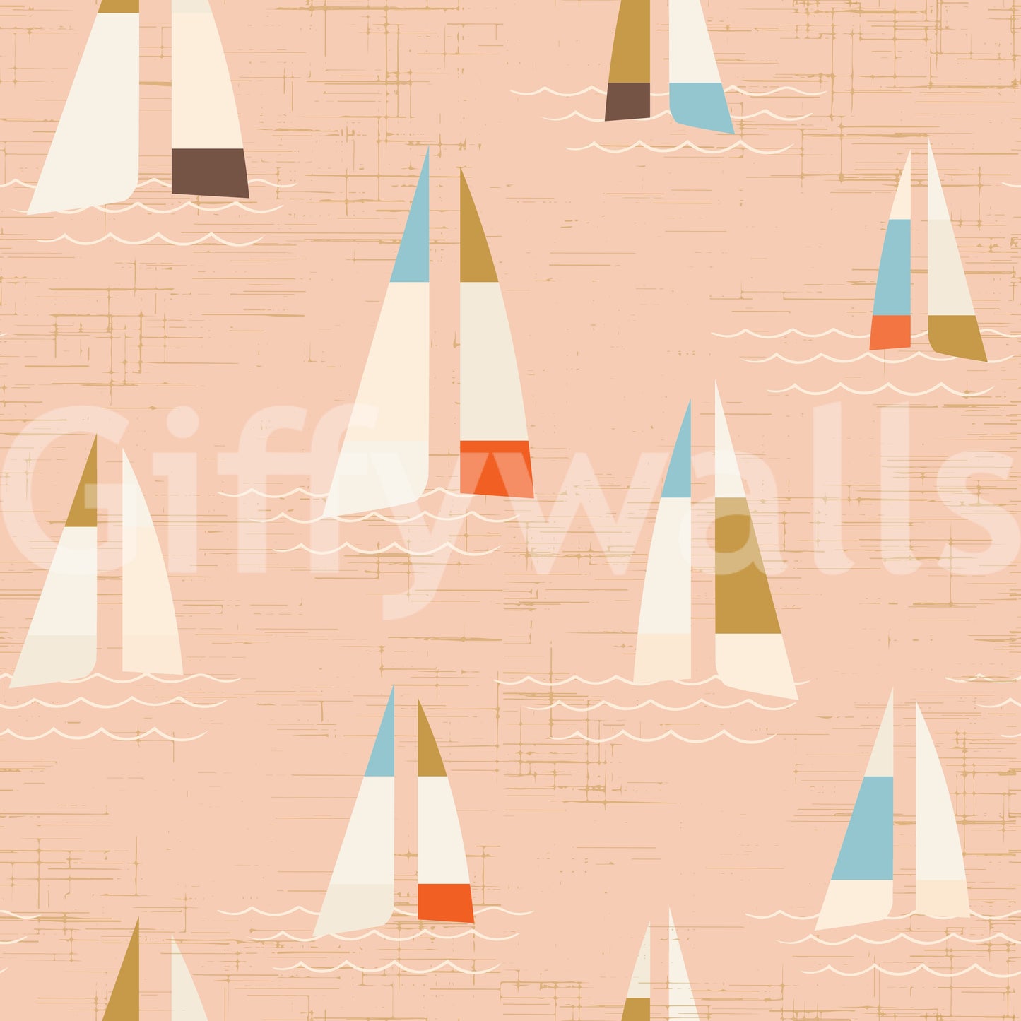 Peach Mid Century Sailboats Wallpaper Wallpaper⁠