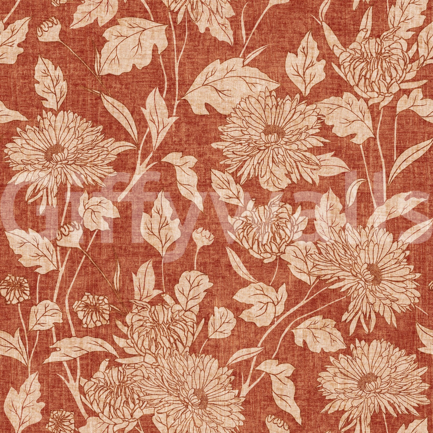 Terracotta Chrysanthemum Vintage Floral Wallpaper Wallpaper⁠