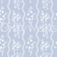 Soft Blue Dainty Floral and Wavy Stripe Wallpaper Wallpaper⁠