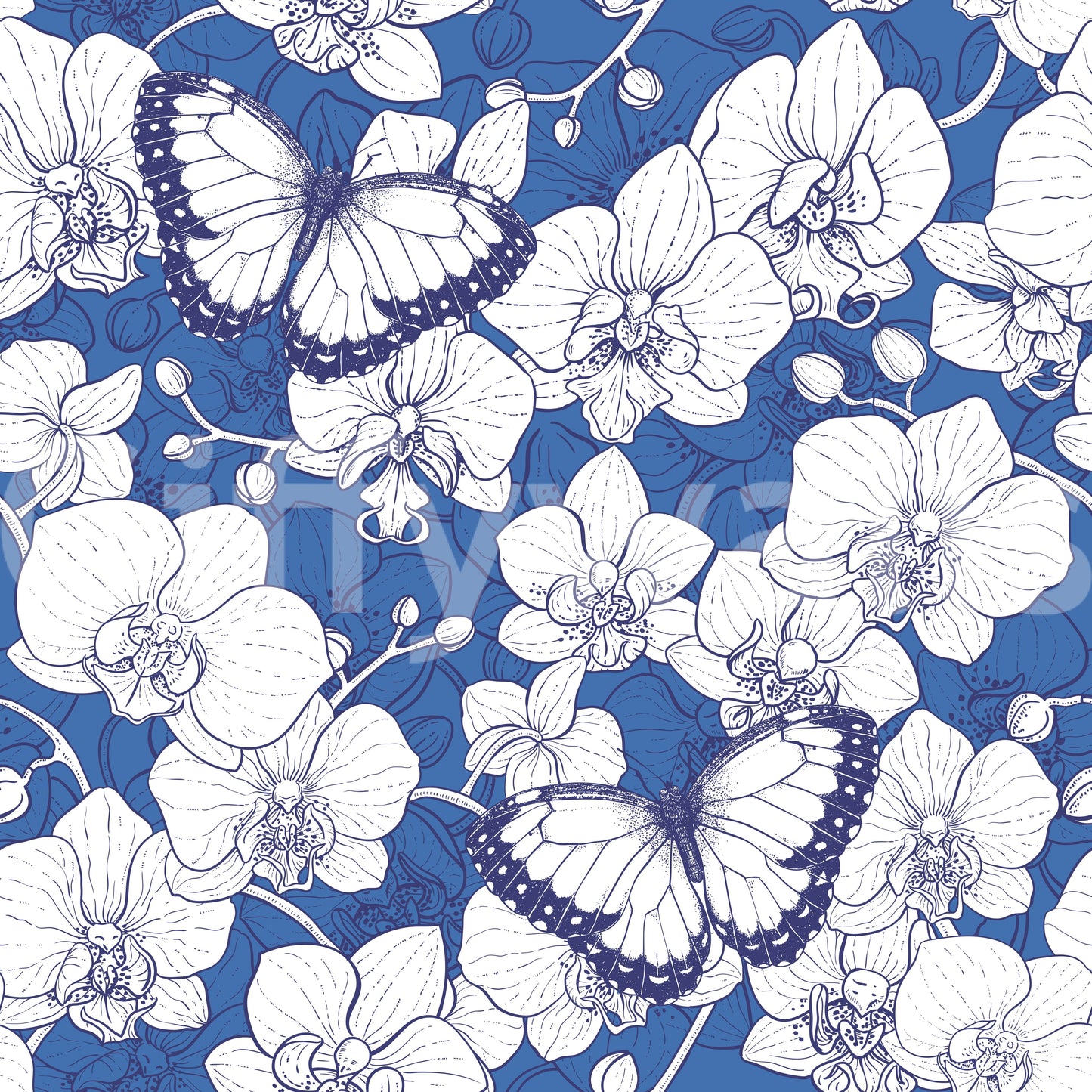 Botanical Orchid Garden with Butterflies Wallpaper⁠