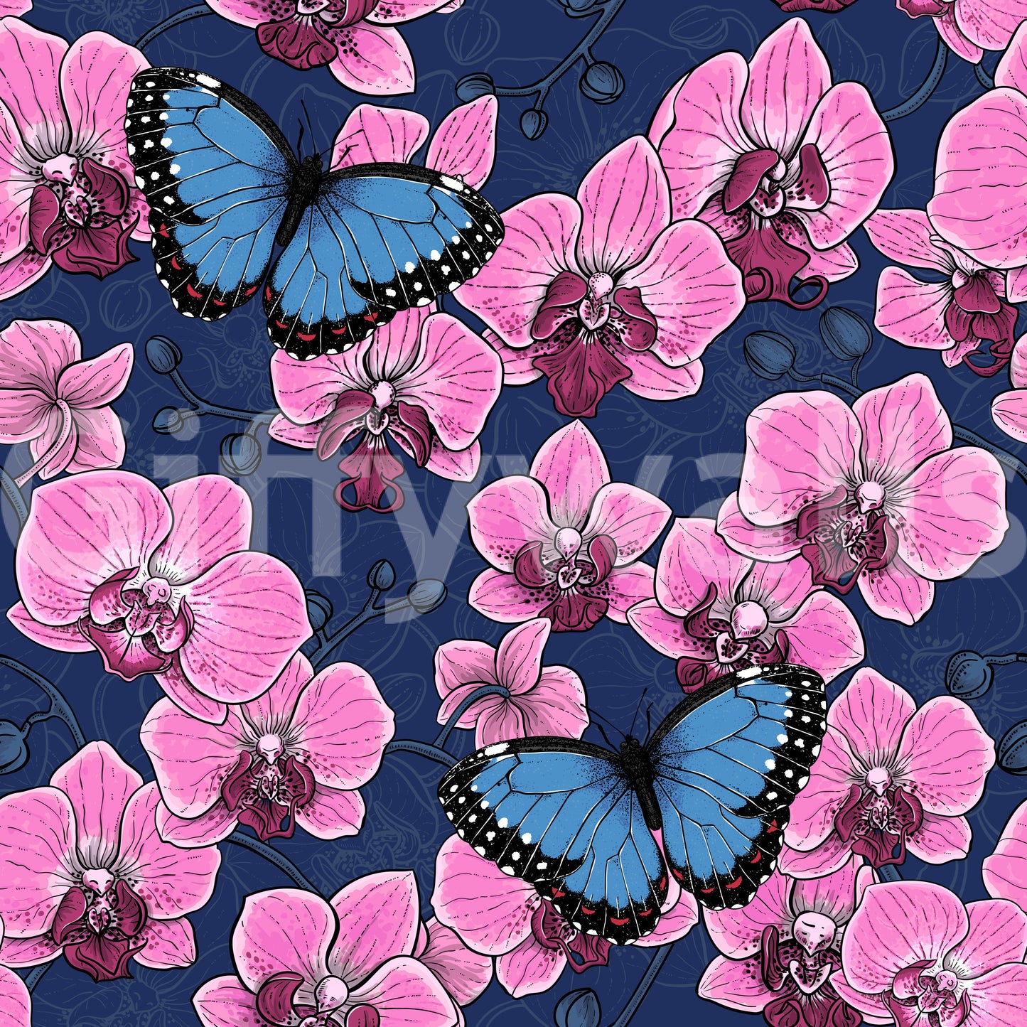 Botanical Orchid Garden with Butterflies 3 Wallpaper⁠