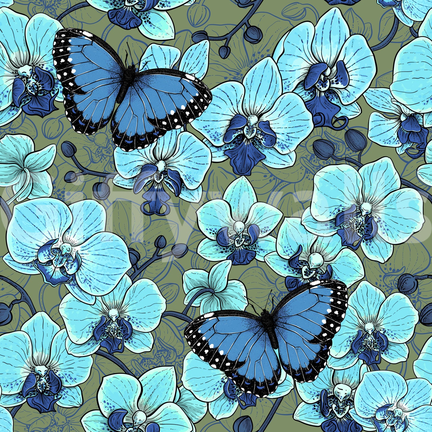 Botanical Orchid Garden with Butterflies 4 Wallpaper⁠