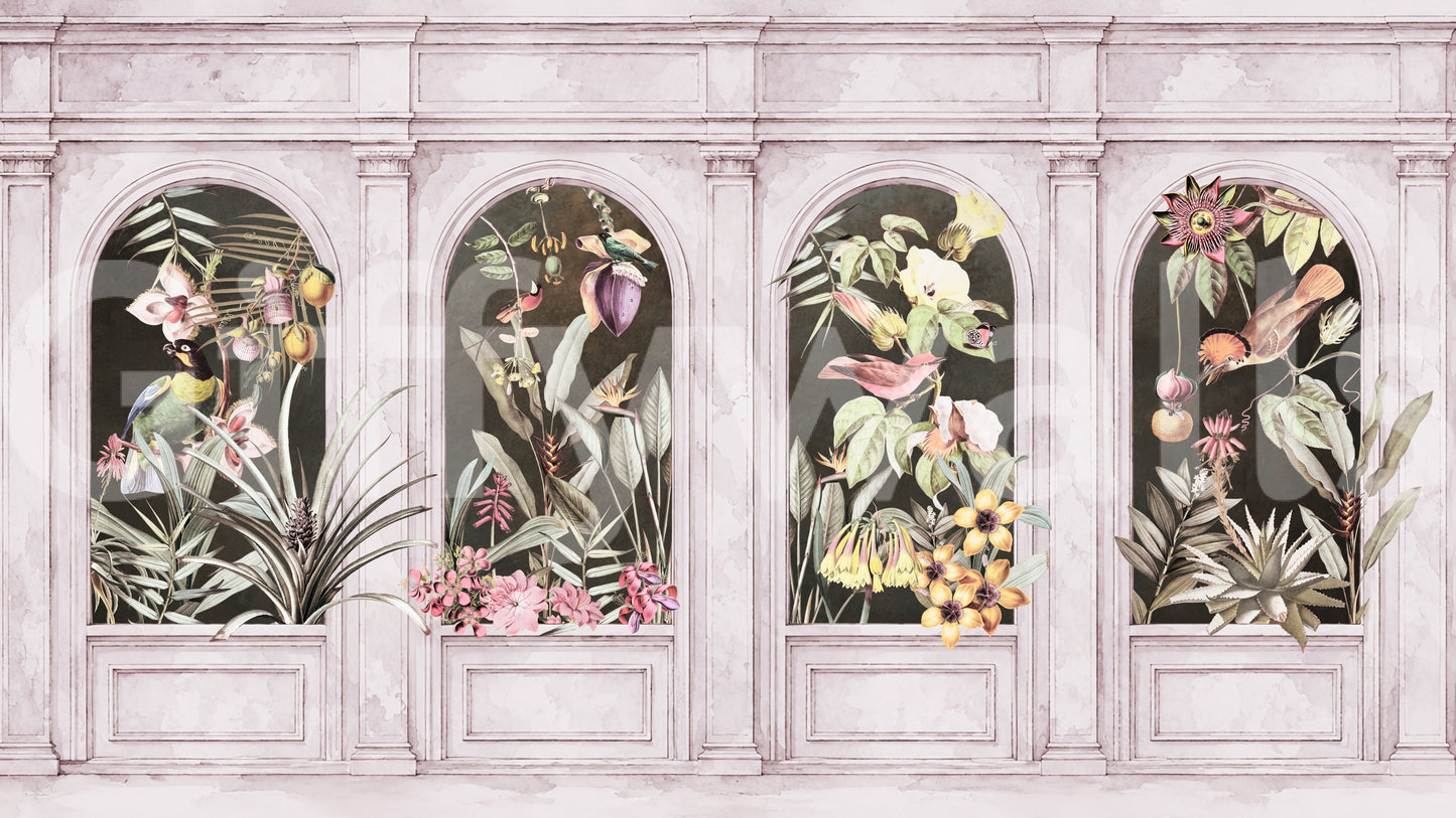Vintage Architectural Botanical Arches Wall Mural