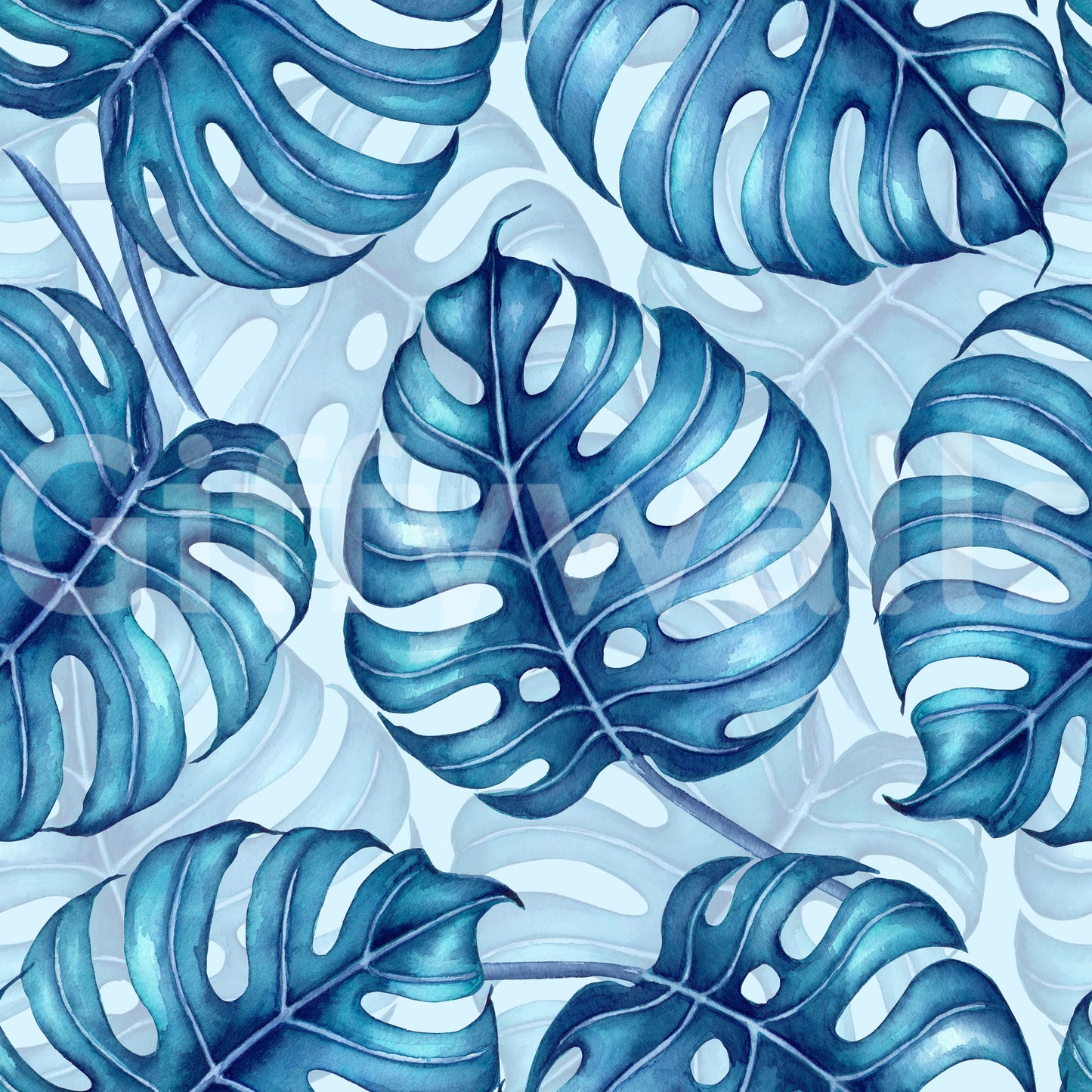 Monstera watercolor in blue Wallpaper⁠