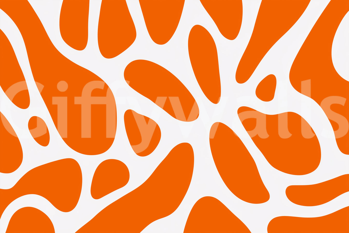 Matte orange wall mural mixing curvy shapes with white gaps, GD10806
