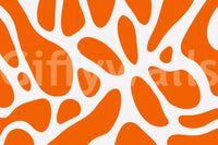 Matte orange wall mural mixing curvy shapes with white gaps, GD10806
