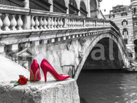 Red Stilettos and Rose on the Rialto Bridge Wall Mural