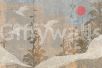 Flying Cranes and Crimson Sun Scenic Wall Mural
