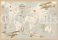 Antique Style Animal Cartography and Airships Wall Mural