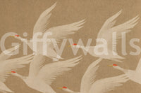 Ascending Cranes in Earthy Ochre Wall Mural