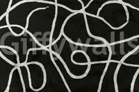 Minimalist Organic Ink Lines on Charcoal Wall Mural