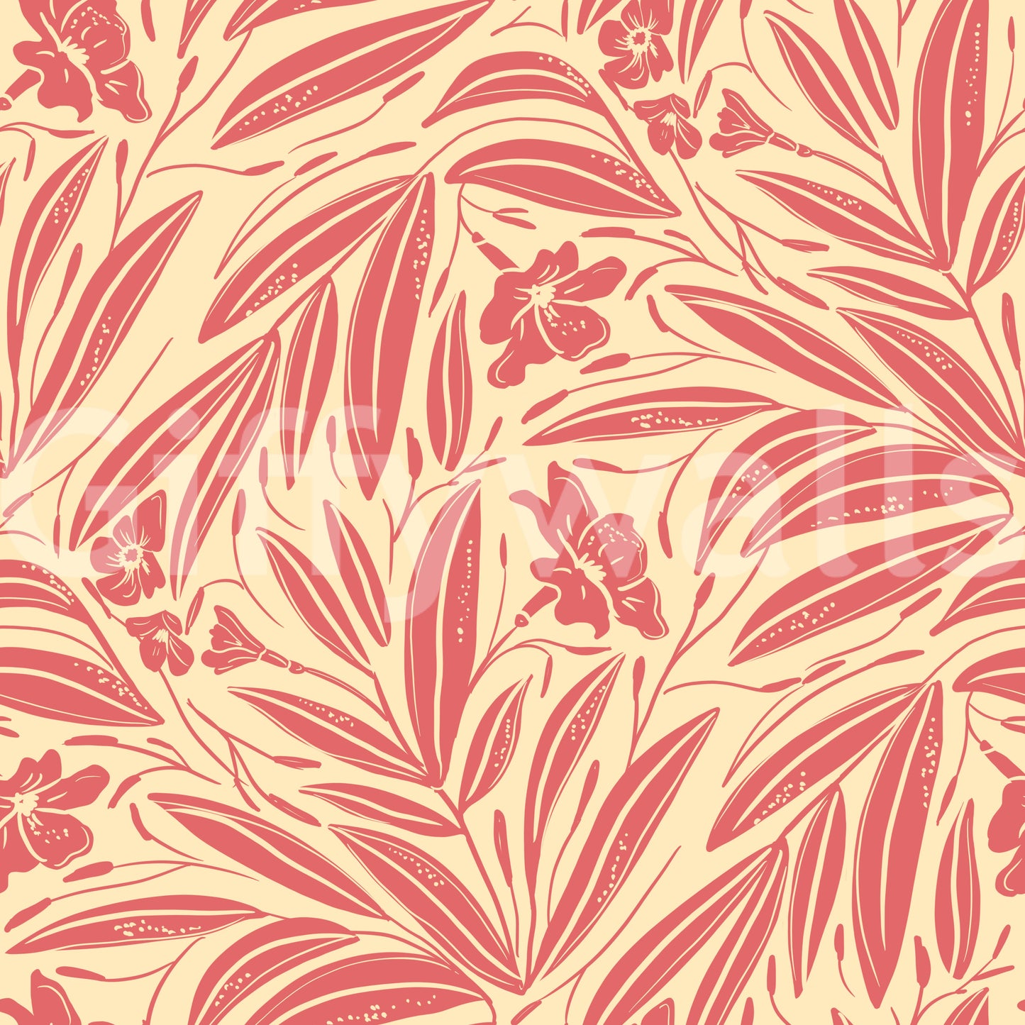 Coral Bloom Botanical Illustration Wallpaper⁠