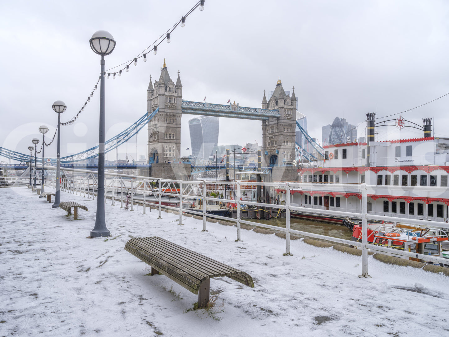 Snowy Thames Riverside View Wall Mural