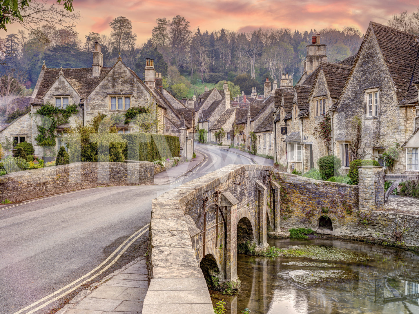 Cotswold Village Sunset Wall Mural