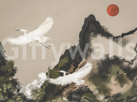 Zen Heron Mountain Landscape Wall Mural