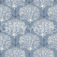 Coastal Marine Coral and Anchor Pattern Wallpaper⁠