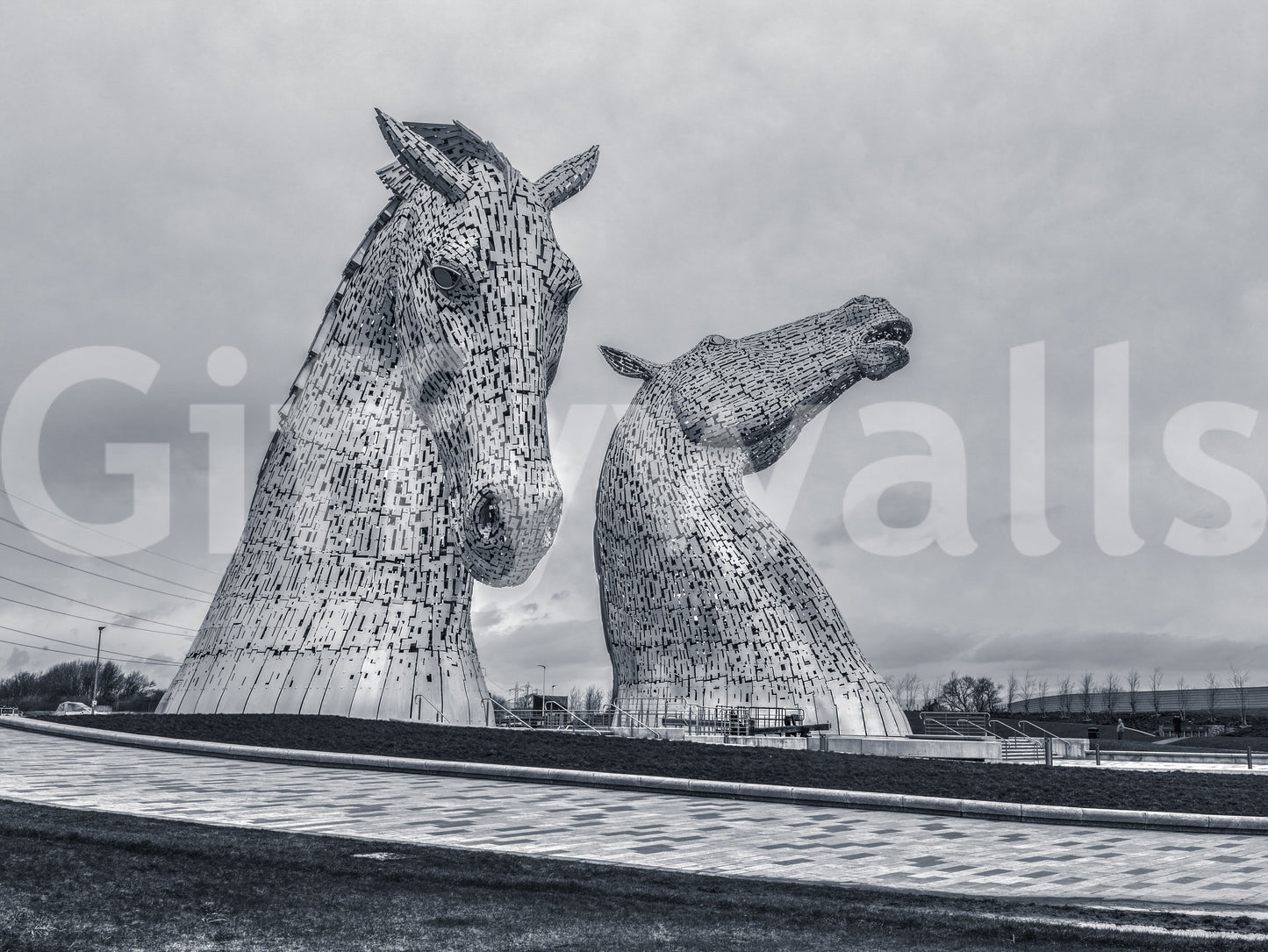Metallic Horse Heads Architectural View Wall Mural