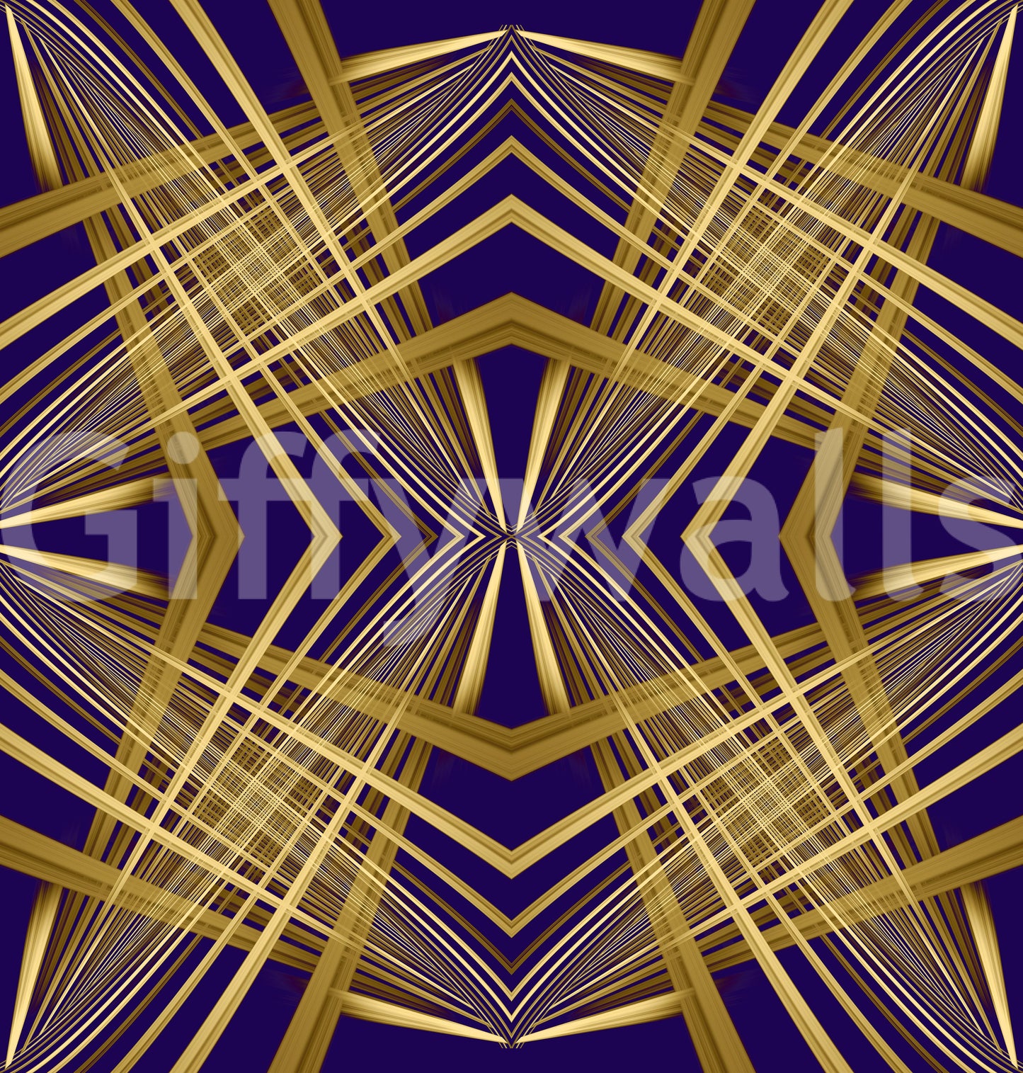 Indigo & Gold Geometric Art Deco Sunburst Laticce - OCTOBER Wallpaper