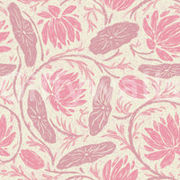 Lotus - Botanical Trailing Water Lily Floral Block Print-  Monochromatic Pink Wallpaper⁠