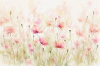 Blush Pink Meadow Wildflowers Wall Mural