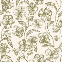 Vintage Botanical Line Art Floral Wallpaper⁠
