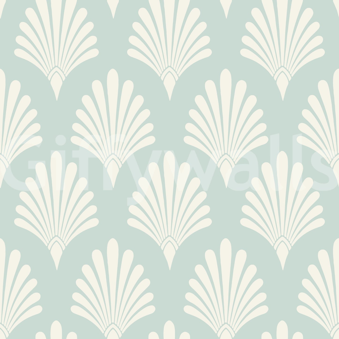Art Deco Fan Pattern in Sage and Cream Wallpaper⁠