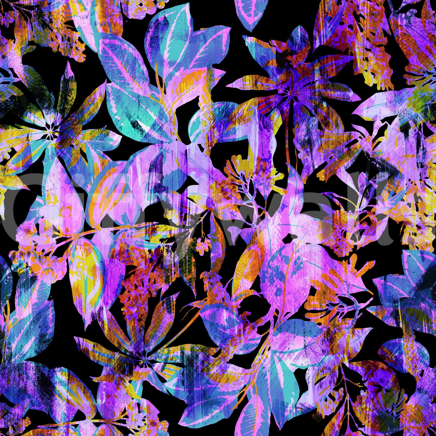 Vibrant Neon Tropical Foliage Wallpaper⁠