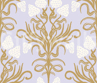 Art Nouveau Gold and Lavender Botanical Wallpaper⁠