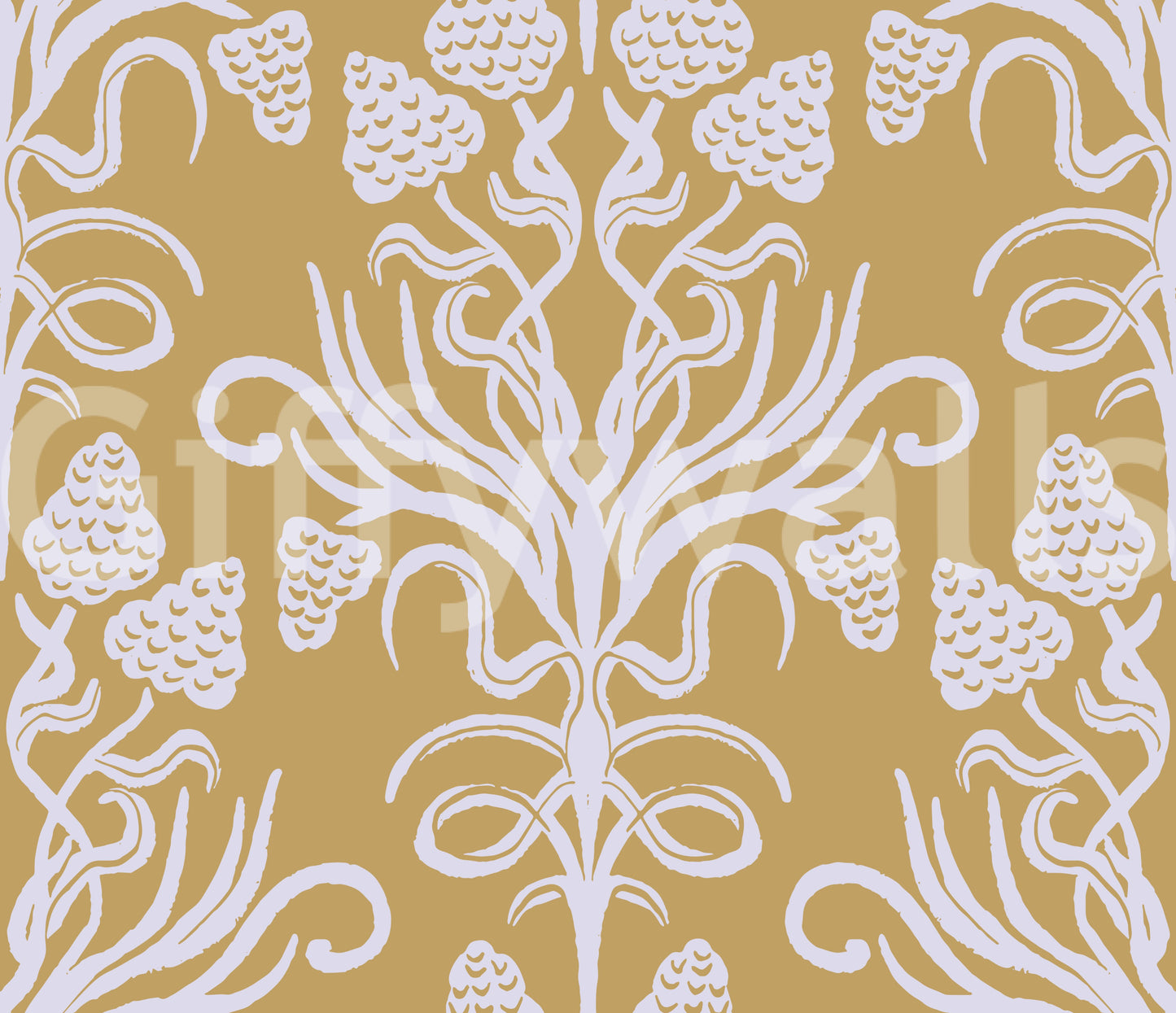 Golden Botanical Damask Motif Wallpaper⁠