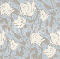 Serene Cream and Blue Floral Sketch Wallpaper⁠